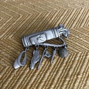 Vintage Pewter JJ (Jonette) golf bag with charms brooch pin